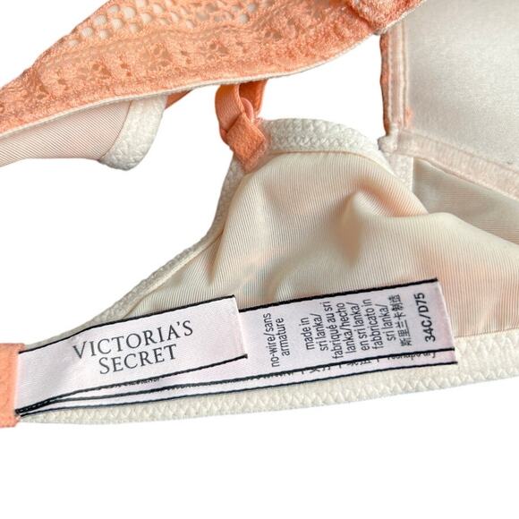 Victoria's Secret Coral Crochet Lace Plunge Demi Bra Size 34C - Picture 5 of 5